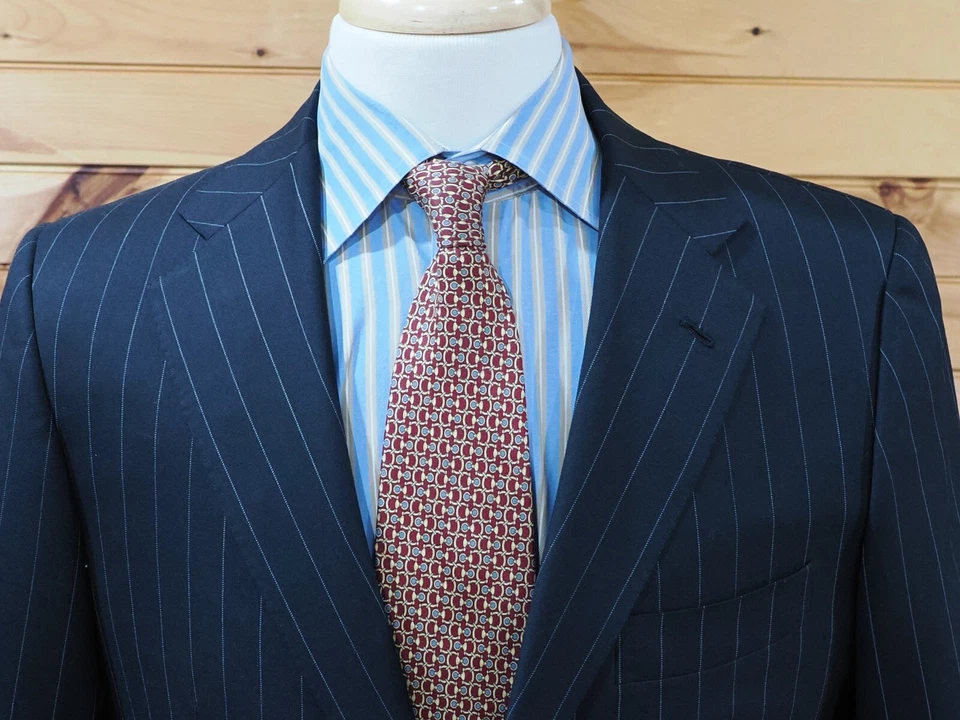 SARTORIA PARTENOPEA Napoli Handmade Black Stripe Wool Suit 42R Italy 50R - Image 2 of 4