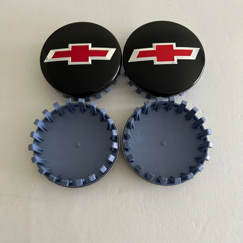 4x Black Chevy Wheel Center Caps Chrome Red Emblem Chevrolet Silverado Tahoe 14+ - Image 2 of 4