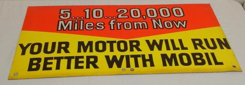 Vintage Advertising Sign Mobil Oil Gas Heavy Cardboard 23x43 Great Graphics #3