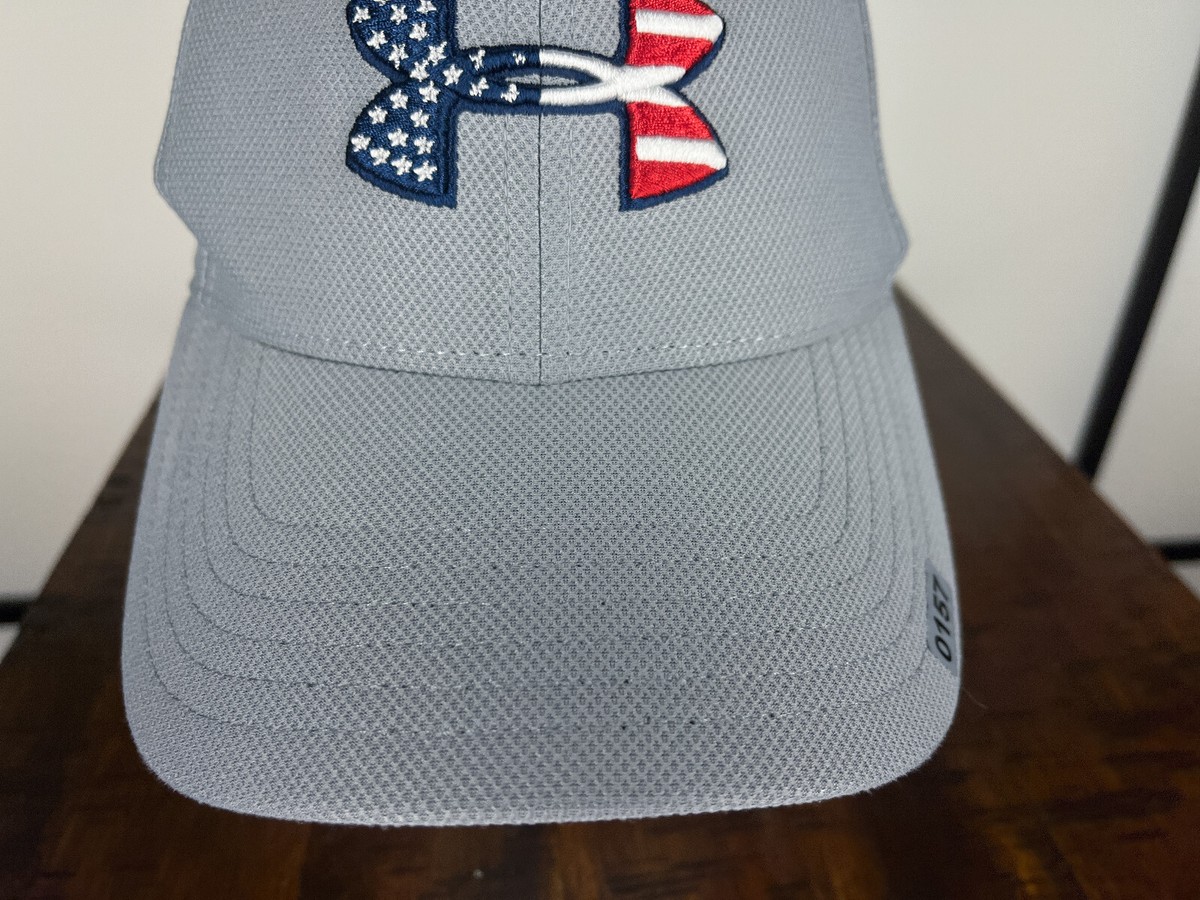 Under Armour グレー キャップ アメリカ国旗刺繍 (2) Under Armour Hat Cap Fitted Adult Large Gray USA Flag