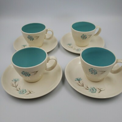 Boutonniere Ever Yours Taylor Smith Set of 4 Cups & Saucers Vintage Mid Century