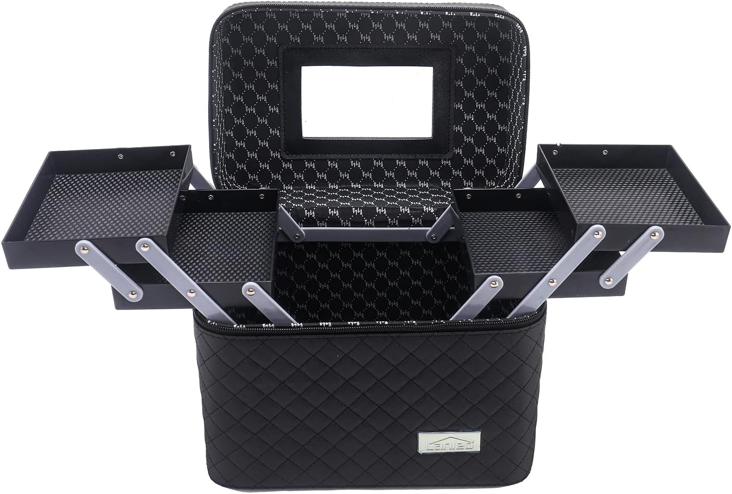 4-Layer Foldable Makeup Bag with Mirror & Organizer Tray-image