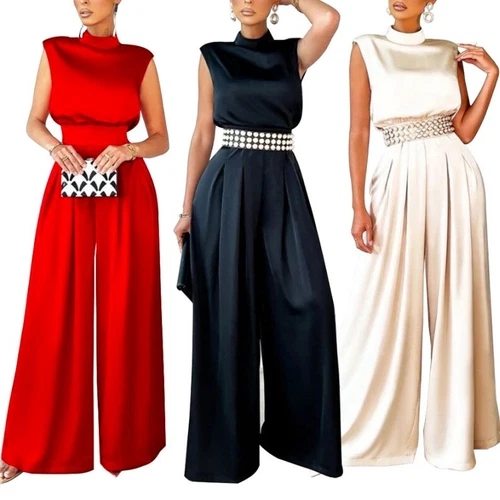 Eleganter ärmelloser Damen-Overall Retro weites Bein formeller Abend Party Playsuit - Bild 2 von 14