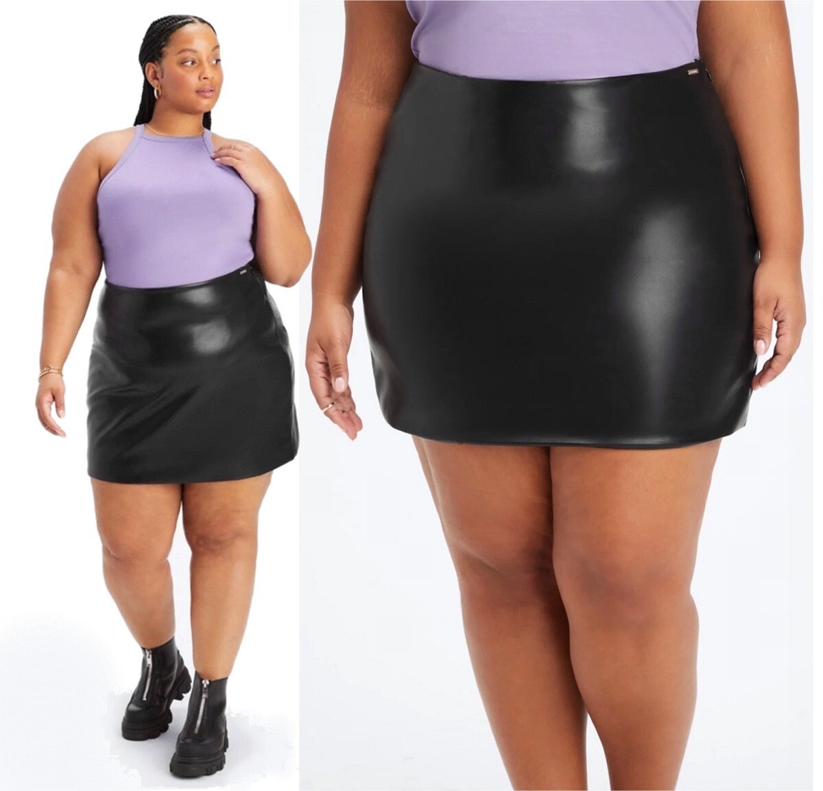 NWT $75 Fabletics black vegan leather high rise mini skirt