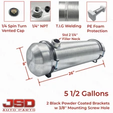 8''x26'' 5 1/2 Gallons Fuel Tank 1/4 NPT Outlet Spun Aluminum Gas Tank End Fill