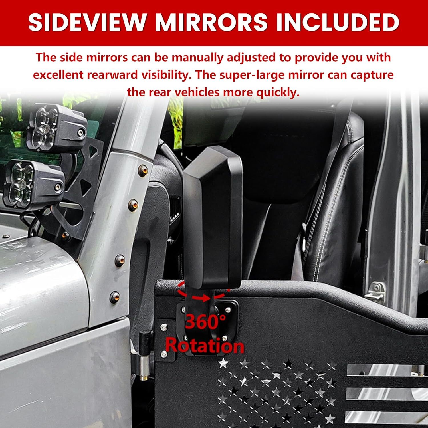 Off-Road Tubular Doors for 2007-2018 Jeep Wrangler JK 4 Door with Side Mirrors thumbnail 7