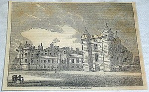 1832 magazine engraving ~ western front of HOLYROOD PALACE ~ Scotland