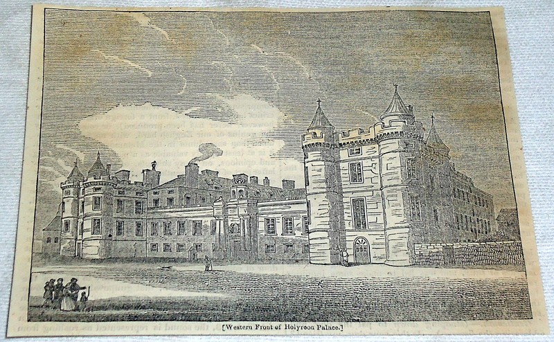 1832 magazine engraving ~ western front of HOLYROOD PALACE ~ Scotland