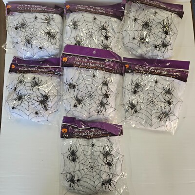 Halloween Spider Webs & Webbing Decor Bundle - 7 Cobweb Packs lot with spiders
