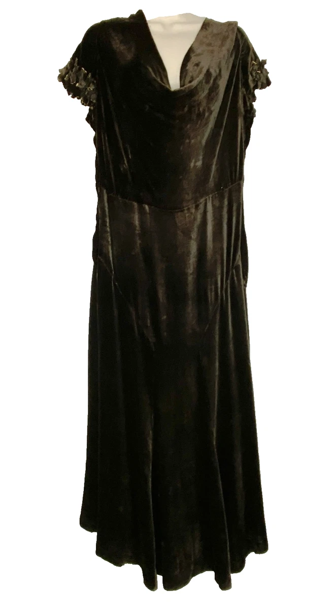 delia formal cowl neck long dress Small 1930s Dress Formal Black Silk Velvet Keyhole Neckline Evening Go –  Style & Salvage main image 0