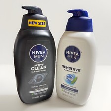 2 Pack: Nivea Men Sensitive  Active Clean Body Wash Bottle 3 In 1 30 oz