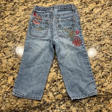 Vintage Faded Glory Girls 6 Light Wash Floral Embroidered Sequin Denim Jeans