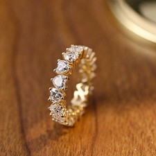 3ct Heart Cut VVS1 Diamond Full Eternity Wedding Ring Band 14K Yellow Gold Over