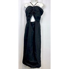 NWT SEZANE Robe Pearl Midi Dress Cutout Sleeveless Linen Black Size 44 US 12