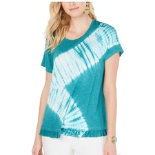 Style & Co Womens XL Teal Diagonal Tie Dye Short Sleeve T Shirt Top PREOWN BJ51