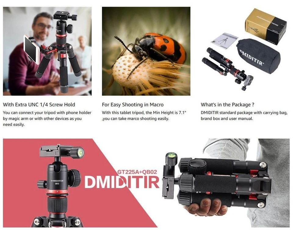 Tabletop Portable Metal Mini Camera Tripod and Ball Head 20" 360 deg head - Image 2 of 4