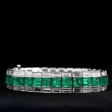8 CT Princess Lab-Created Emerald Men's Tennis Bracelet 14K White Gold Plated