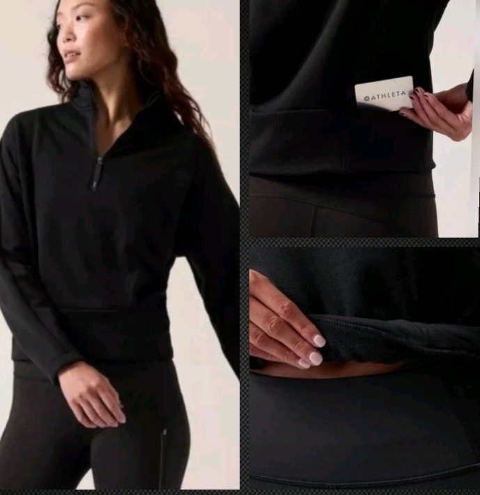 Athleta Altitude Polartec Black Half Zip Sweatshirt Pullover! SP Excellent