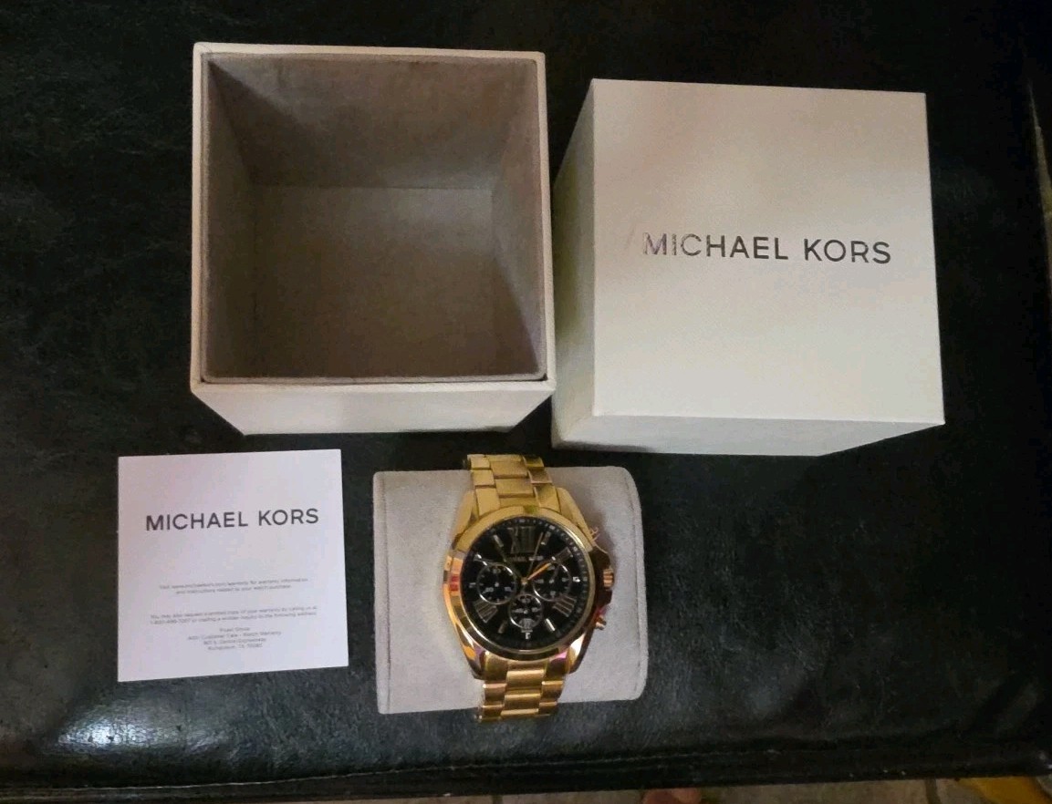 Michael Kors MK5739 43mm Gold Metal Case Black Dial Watch for sale