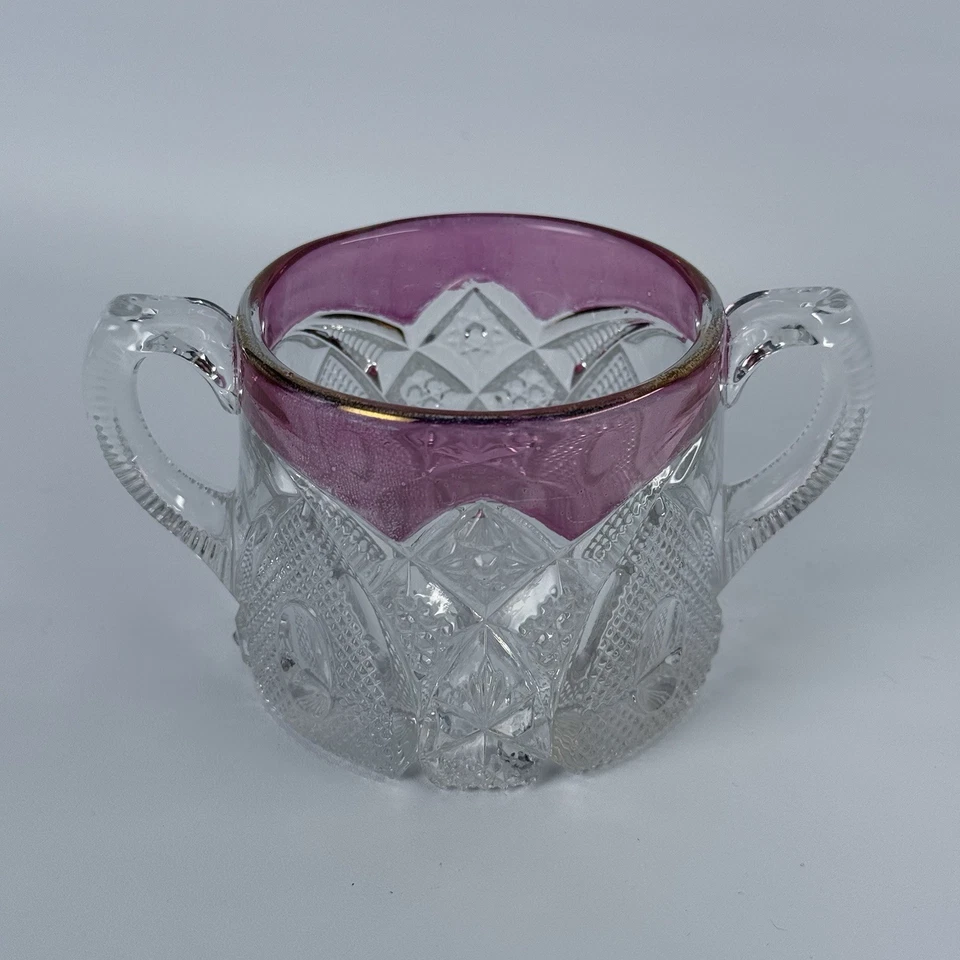 U.S. Glass Co-EAPG Ruby Flashed Handled Open Sugar Bowl, New Hampshire Style - Image 2 of 4