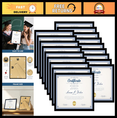 Set of 18 Black 8.5x11 Picture Frames - Photo Frames for Documents, Awards, Dipl
