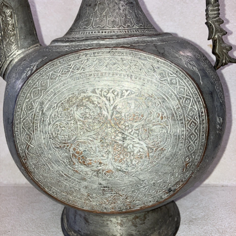 "Antigua jarra islámica Qajar de cobre del Medio Oriente, latón, gota de agua H: 17"" pulgadas" Foto 3 de 4