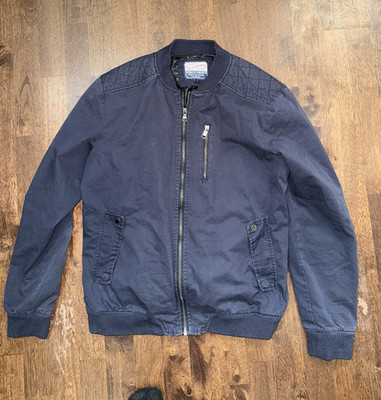 Lee Cooper Men's Blue Bomber Jacket L Full Zip Quilted Shoulders