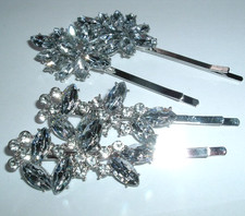 4 CUBIC ZIRCONIA 3" SILVER WEDDING BOBBY PINS NEW W TAG