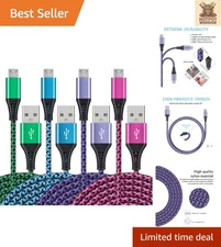 Nylon Braided Micro USB Charging Cable, 6ft Length - 4 Pack for Fast Charging