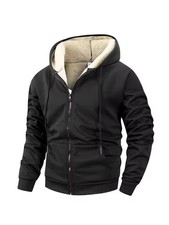 Winter Men's Zipper BLACK Jacket Fleece Warm Windproof Hoodies Cardigan Ca