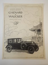 Werbung Reklame 1924 Chenard & Walcker Oldtimer Automobil Graphik Schnauferl