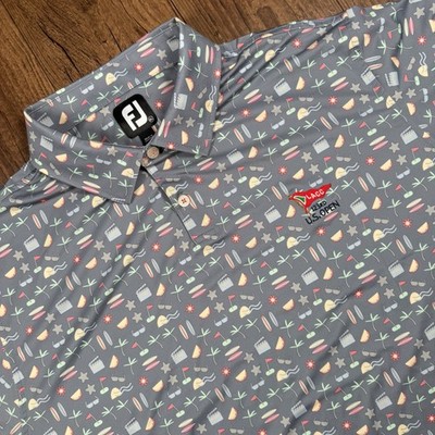 FootJoy Golf Polo Shirt Mens XL Gray 123rd US Open LACC Hollywood Sunnies Taco