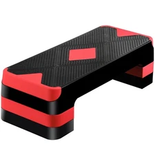 26.5" Fitness Aerobic Step Platform Adjustable Stepper Non-Slip w/4 Risers Red
