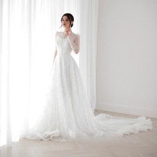Wedding Dress Custom Long Sleeve Illusion Sequined Lace Court Train Bridal Gown