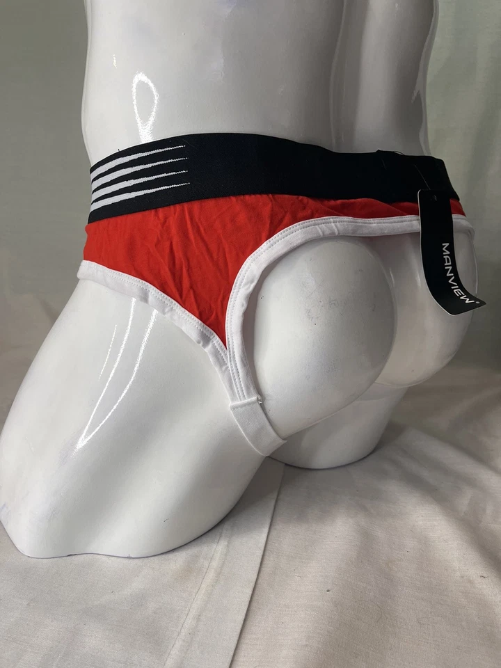 Cueca Manview Jock tamanho XL vermelha e branca sexy gay RARA - Imagem 3 de 3