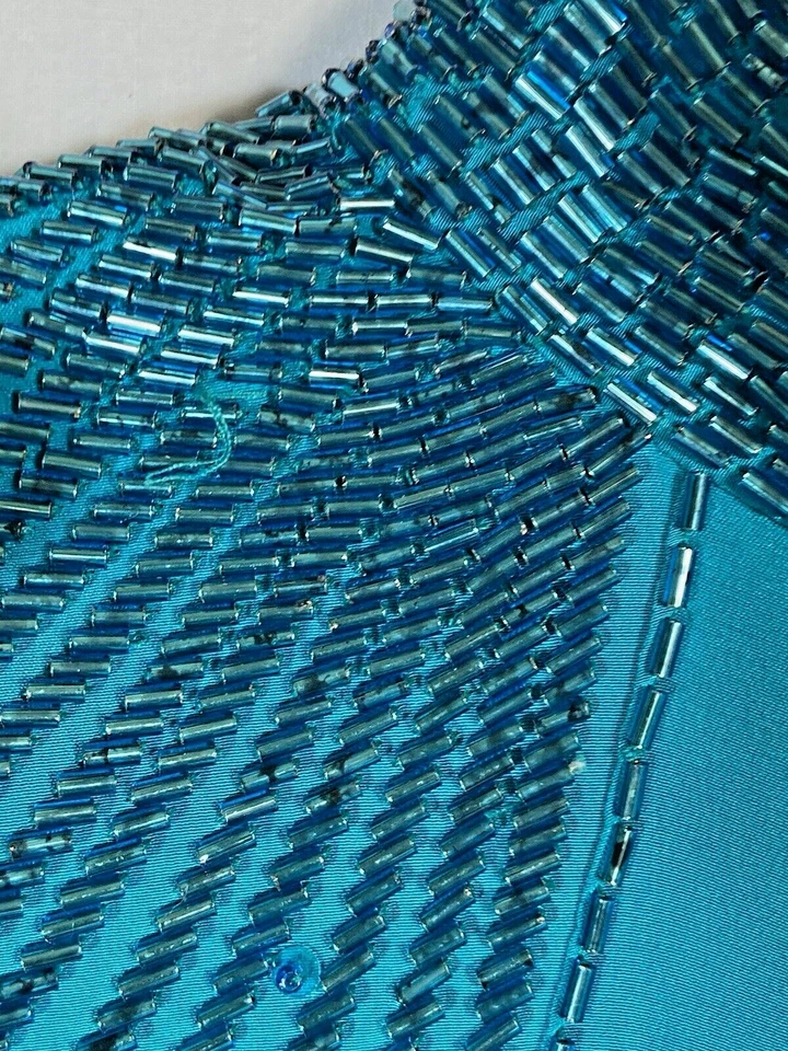 Della Roufogali размер 6 шелковый сказочный топ отделка бисером подушечки голубой расклешенный длинным рукавом 80-х - Изображение 2 из 4