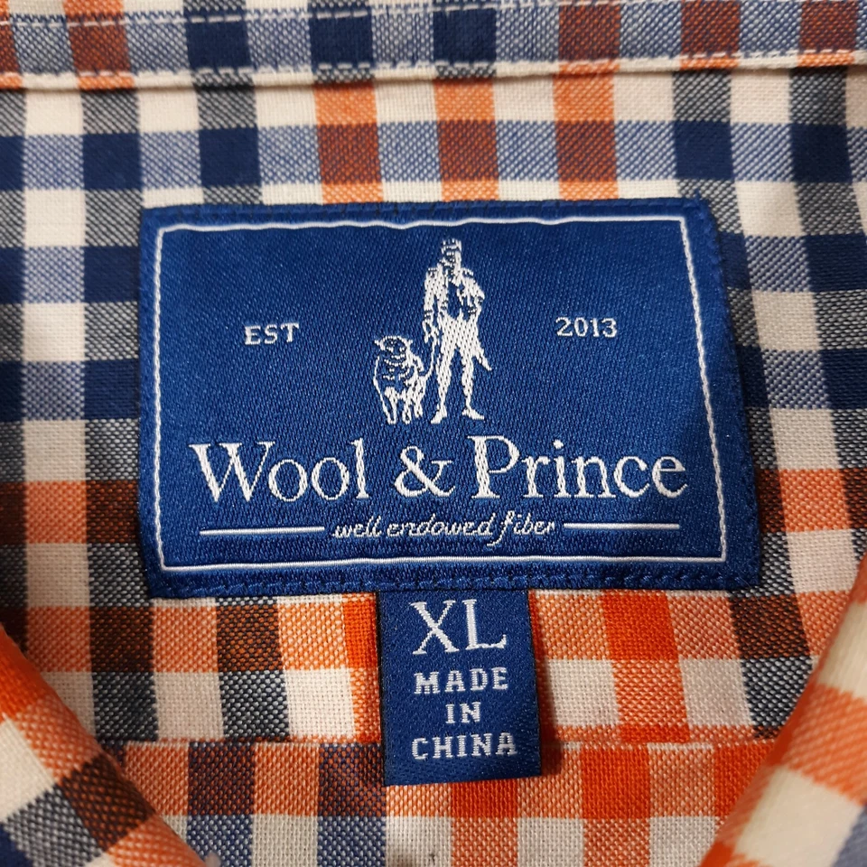 Wool & Prince Shirt Mens XL Orange Blue Worsted Wool Button Down - Image 3 of 4