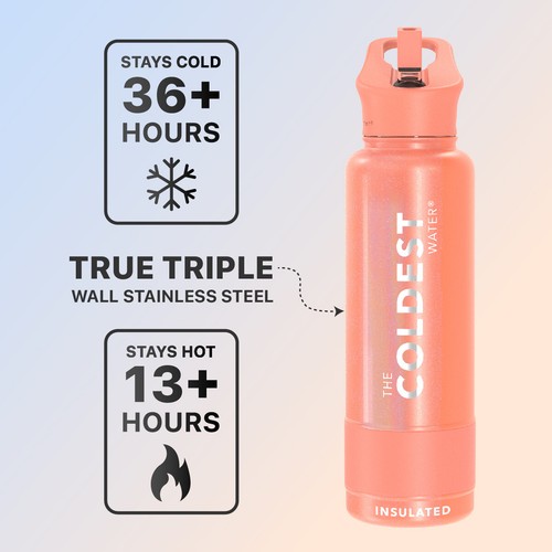 The Coldest Sports Water Bottle Straw Lid Insulated Stainless Steel- 40oz Flask - Picture 84 of 334