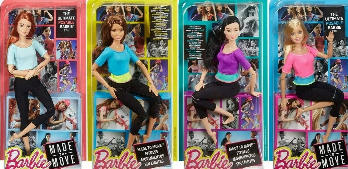 4 Barbie Made to Move Dolls Pink Blue Purple Light Blue Top DPP74 DHL84  DHL81