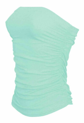 DAMEN UNI & BEDRUCKT LANG GERAFFT BOOB RÖHRE BANDEAU DAMEN ÄRMELLOS TOP UK