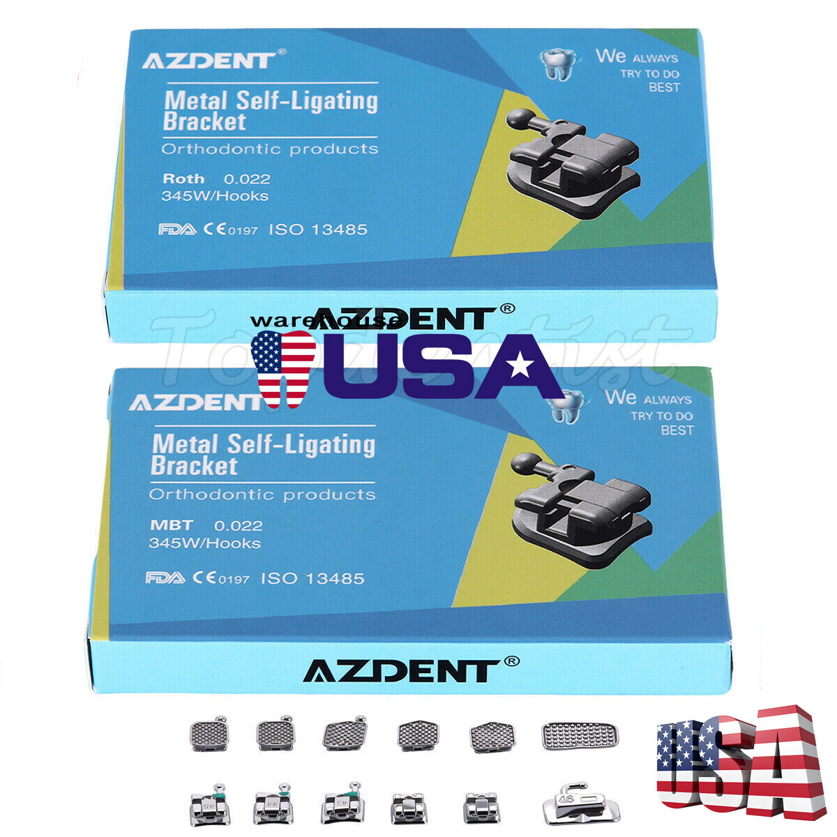 AZDENT Brackets autoligado para ortodoncia dental Mini Roth/MBT 022