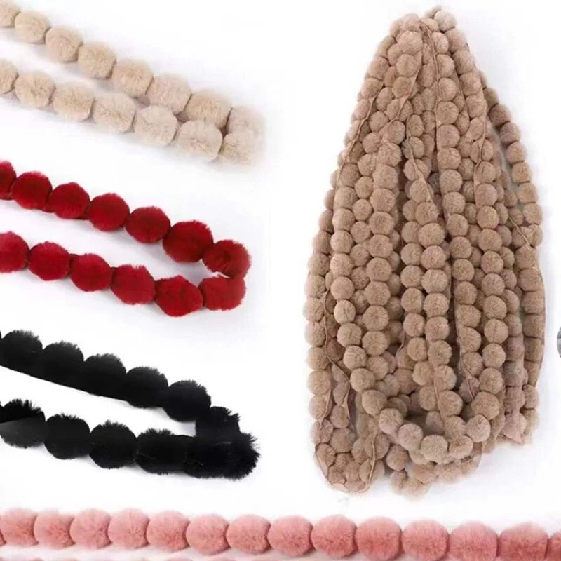 5M 3cm Faux Fur Pom Pom Bobble Edge Trim Ball Ribbon DIY Craft Clothing Sewing - Image 4 of 4