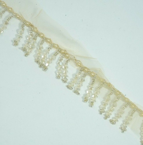 Borla de sari nupcial con flecos de cristal de 1 yarda coser borde de cortina encaje 1 pulgada - Imagen 19 de 49
