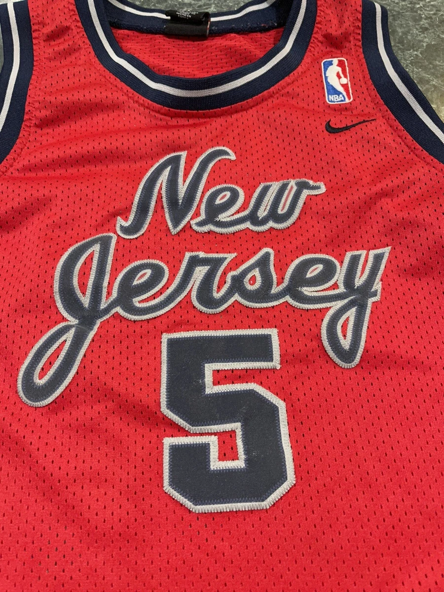 Vintage Nike New Jersey Nets Jason Kidd #5 Red Swingman Jersey YOUTH Size Large