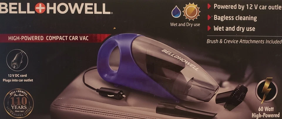 New Bell + Howell High Powered Car Vac 12V Car Outlet Plug Wet/Dry Crevice Tool - Image 2 of 4