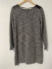 Loft Women's Long Sleeve Gray Sweater Dress with Faux Leather Accents M