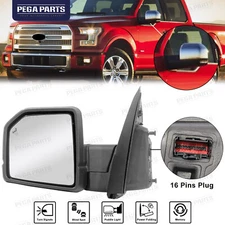 Mirror Power Fold Glass Memory Chrome Driver Side For 2015-2018 Ford F-150 F150