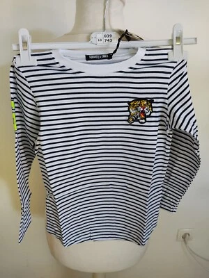 Squared&Cubed schönes gestreiftes Langarmshirt Tigerapplikation NEU