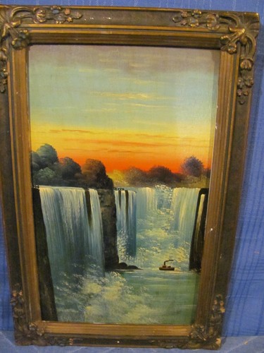 Antique Oil Painting Niagara Falls New York - Picture 11 of 12