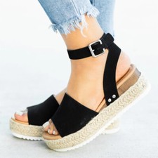 Top Women Sandals Ankle Strap Flatform Espadrilles Ladies Platform Wedges Shoes